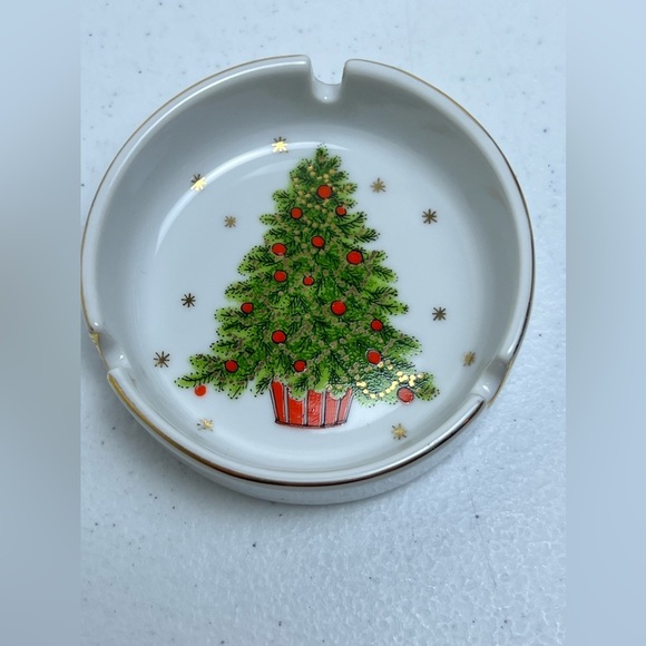 VTG George Good Christmas Tree Ashtray Japan Gold Trim Trinket Smoking Dish - Picture 2 of 6